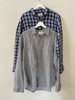 Set of 2 Uniqlo Men’s Linen Long-Sleeve Button Down Collared Shirts Large